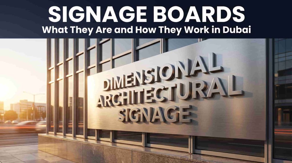 signage board Dubai commercial building outdoor signage fabrication