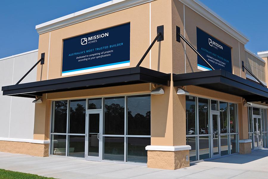Outdoor signage panel made from aluminium composite material (ACP), displaying a clean business sign design for commercial buildings and retail stores in Dubai.